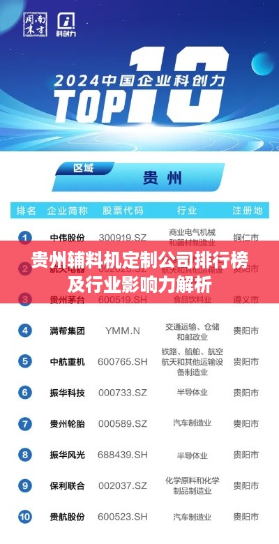 贵州辅料机定制公司排行榜及行业影响力解析