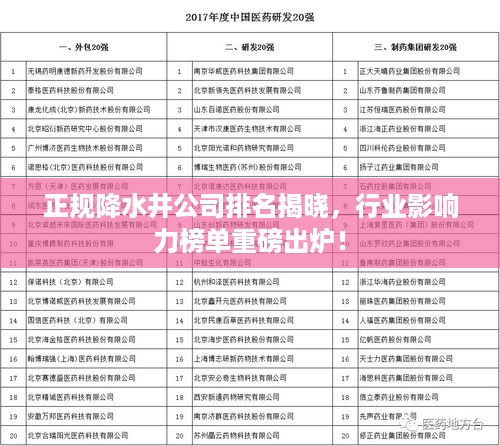 正规降水井公司排名揭晓，行业影响力榜单重磅出炉！