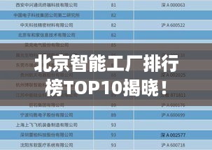 北京智能工厂排行榜TOP10揭晓！